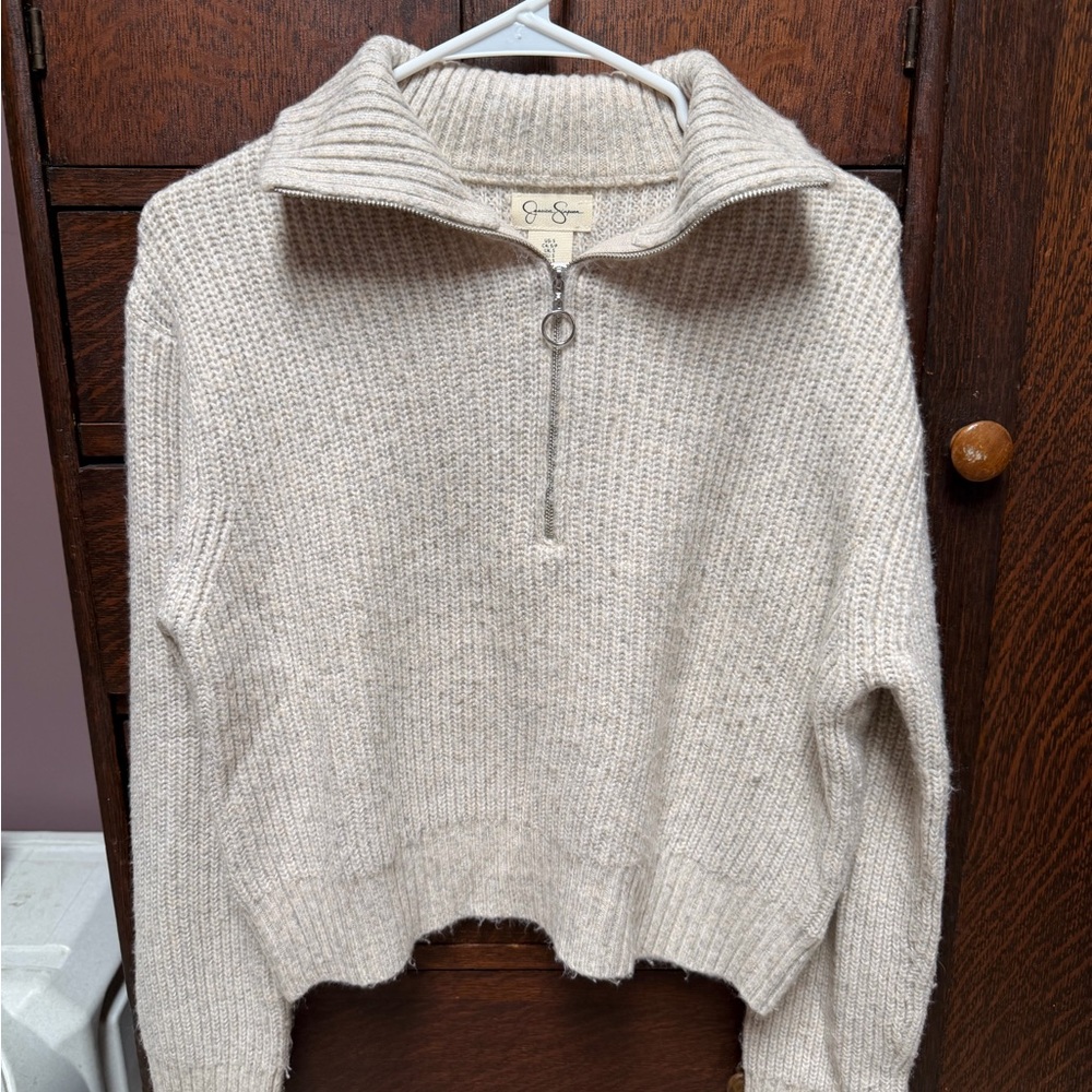 Jessica Simpson Cream Ribbed Half-Zip Turtleneck Sweater